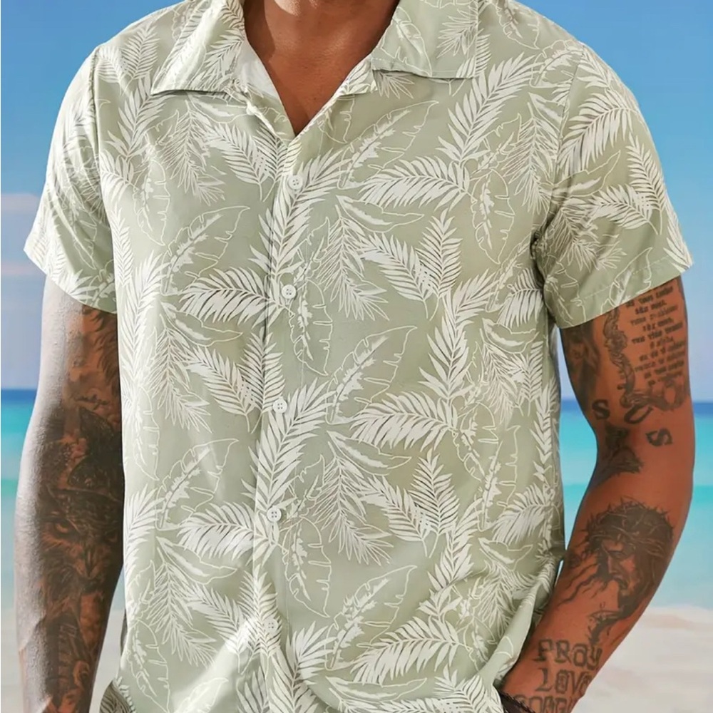Matcha Green Hawaiian Shirt Leaf Men’s size L